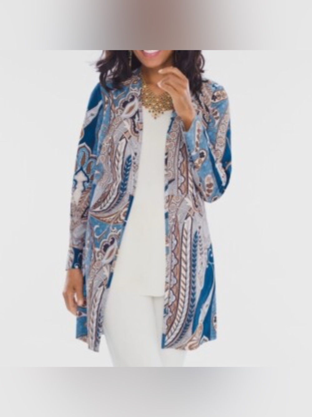 Chico’s Faux Suede Long Topper/Jacket-sz Small